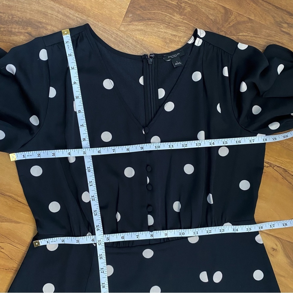 Ann Taylor Black Polka Dot Midi Dress Modest Church Silky Tradwife Traditional 6 - Picture 6 of 7